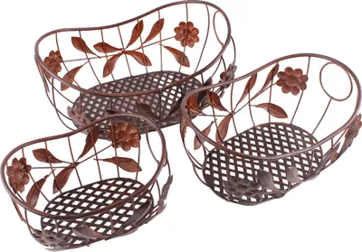 Produktbild von Deko-Korbschalen-Set Blumenkorb Eisenkorb Obstkorb Gitterkorb 3tlg. Antik Braun