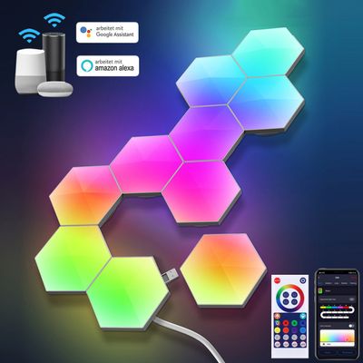 10 ks RGB Hexagon nástěnné světlo stmívatelné Smart dálkové ovládání, Hexagon LED Deco App Alexa Google Assistant Music Sync.living room playroom party