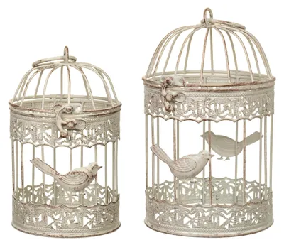Produktbild von Deko Käfig Windlicht Set 2er Pflanzkäfig Garten Shabby Weiß