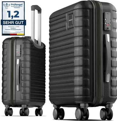 Produktbild von TRAVELY Premium Handgepäck Koffer 55x40x20cm - passend für Ryanair, Lufthansa, Eurowings und co. I 36L Trolley Handgepäck mit sanften Rollen und praktischem TSA Schloss, Reisekoffer, Schwarz