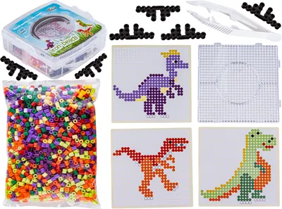 Produktbild von Bügelperlen Dinosaurier Schablonen, 2000 Stück Set, Bügelbox, Truhe