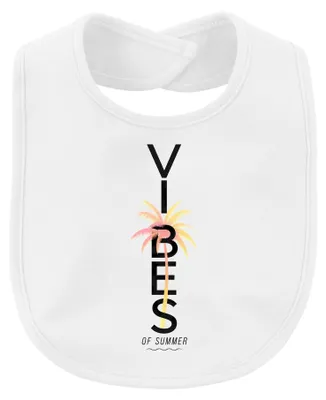 Produktbild von Vibes of Summer Palme Strand Urlaub Tropisch Retro Vintage Ozean Baby Lätzchen, Weiß