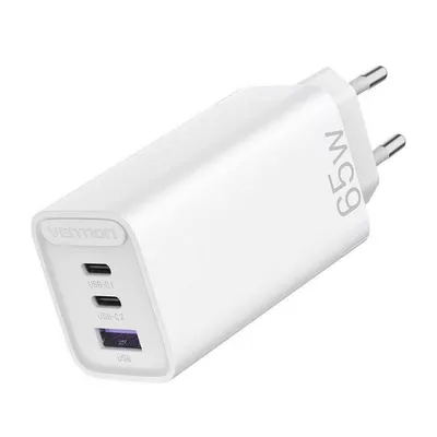 Immagine prodotto di Caricatore da parete GaN veloce con 3 porte 2x USB-C, 1x USB-A in bianco