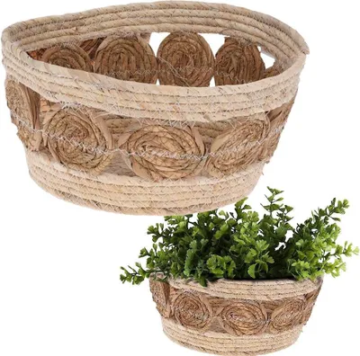 Zdjęcie produktu dla Tkany kosz z trawy morskiej w stylu Boho na doniczki i miejsce do przechowywania