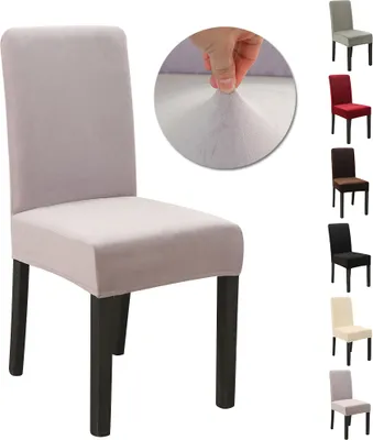 Immagine prodotto di Coprisedia Addensato Velluto Stretch Coprisedie Morbido Sala da Pranzo Coprisedia Matrimonio Casa Festa Coprisedia Sala da Pranzo Coprisedile Grigio Chiaro