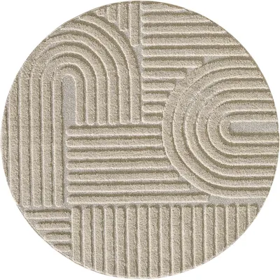 Productafbeelding van Ayyildiz Moderne en design vloerkleden Beige 80 cm rond Hoogpolig vloerkleed, Scandinavische bohemian stijl, woonkamerkleed, jute achterkant