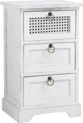 Produktbild von Nachttisch IRMA Nachtschrank für Boxspringbett Nachtkonsole mit 3 Schubladen weiß Vintage Design