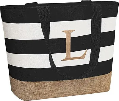 Immagine prodotto di Borsa da spiaggia personalizzata da donna, borsa capiente con iniziali, borsa della spesa con cerniera