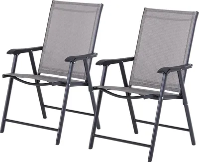 Produktbild von Outsunny Klappstuhl mit Armlehne 2er Set Campingstuhl Angelstuhl Metall Grau