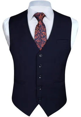 Produktbild von Anzugweste Herren Formell Einfarbig V-Ausschnitt mit Taschen Navy Blau XS-4XL
