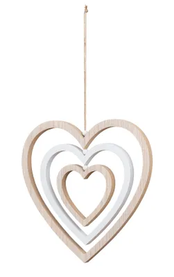 Produktbild von Deko Herz Mobile H35cm Windspiel MDF Holz Natur Weiß Holzherz Hängedeko Deko-Anhänger
