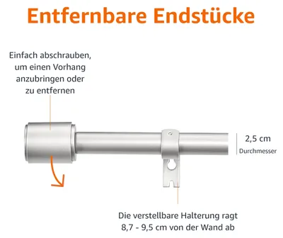 Image de A. Barre de rideau extensible avec embouts, diamètre 19 mm, longueur de 91 à 18
