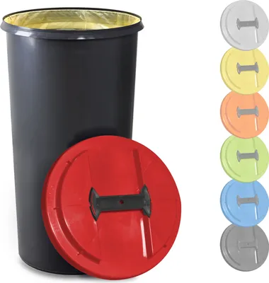 Produktbild von KUEFA BSC 60 Liter Müllsackständer, Mülleimer, Sammelbehälter mit Deckel und Befestigungsring für Gelben Sack (Rot)