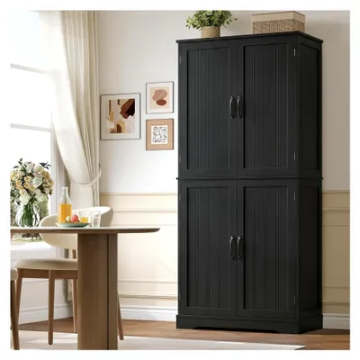 Produktbild von Küchenschrank, 180 cm Hochschrank, Buffetschrank mit 4 Türen, Esszimmerschrank für Wohnzimmer und Küche, 180×80×40 cm, Schwarz