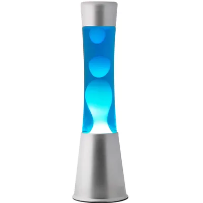 Image de Lampe à lave i-Total – Lampe à lave – Lampe d'ambiance – 40 x 11 cm – Verre/aluminium – 30 W – Bleue avec lave blanche – Gris argenté – XL1791