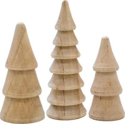 Produktbild von 1.08 Deko Bäume in natur aus Holz - 3er Set in unterscheidlichen Größen - Tannen Set hell