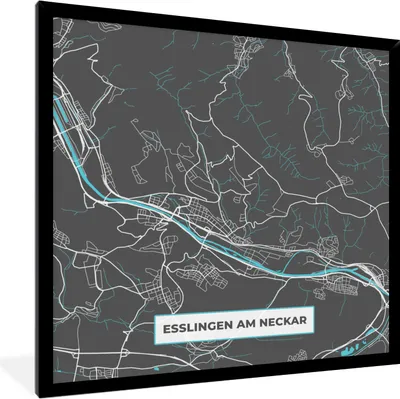 Produktbild von MuchoWow® Gerahmtes Poster Karte - Esslingen am Neckar - Blau - Stadtplan - Deutschland 40x40 cm - Poster mit Schwarzem Bilderrahmen Wandposter Rahmen Foto Bilder - Mit Rahmen - Wanddekoration Schlafzimmer