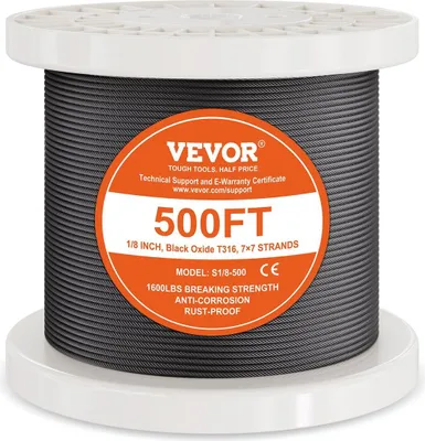 Image de Câble en acier inoxydable T316 1/8" 7x7 Câble métallique 500 pieds Garde-corps à câbles