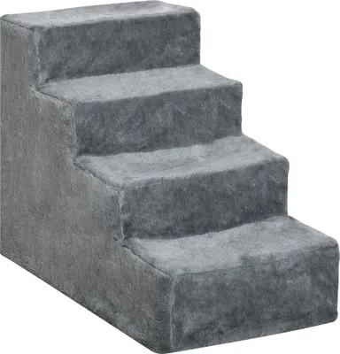 Produktbild von Pawhut Haustiertreppe 4-stufige Hunderampe Katzentreppe mit abnehmbarer Grau