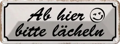 Produktbild von vianmo Blechschild 10x27 cm Ab hier bitte lächeln Dekoration Spruch Zitat