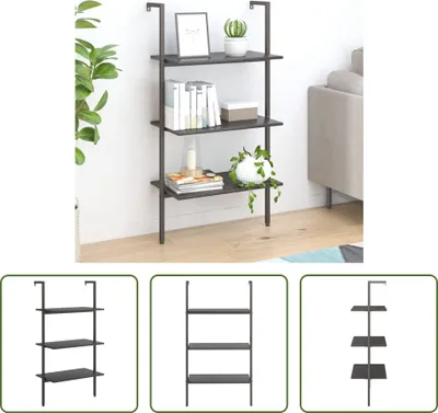 Produktbild von The Living Store Leiterregal mit 3 Böden Schwarz 64x35x120,5 cm