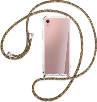 Produktbild von Handykette Backcover-Schutzhülle mit Band (Metall silberfarben) für Sony Xperia XA1 Plus - braun+beige