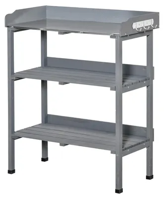 Produktbild von Outsunny Pflanztisch Gärtnertisch Blumentisch mit Metall Arbeitsfläche Garten
