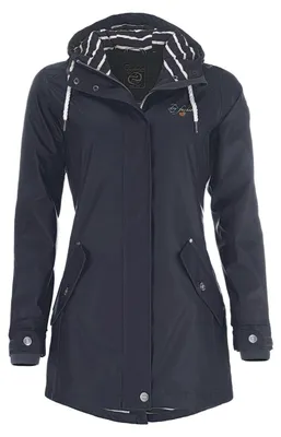 Produktbild von Dry Fashion Damen Regenmantel Kiel - Frauen Regenjacke Damen Jacke mit verstellbarer Kapuze Lang Winddicht Wasserdicht in Navy Größe 48