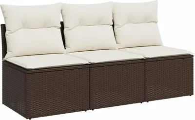 Produktbild von vidaXL Gartensofa mit Kissen 3-Sitzer Braun Poly Rattan