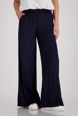 Produktbild von Monari Damen Palazzo-Hose aus Viskose Satinoptik marine mit elastischem Bund Größe 42