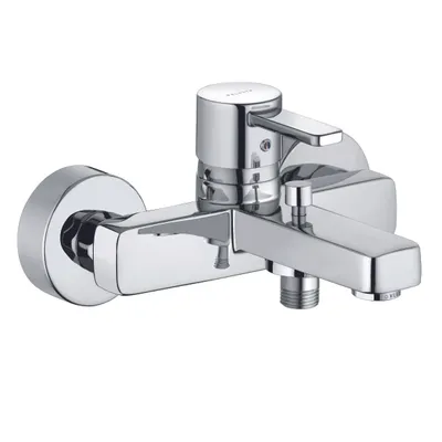 A studio shot of a chrome faucet.