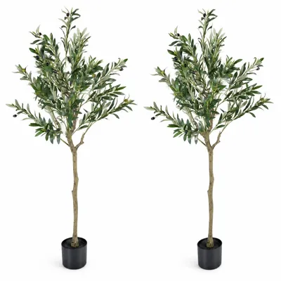 Produktbild von KOMFOTTEU Kunstbaum mit naturgetreuem Stamm & realistischen Olivenfrüchten, Kunstpflanze im Zementtopf, Plastikpflanzen für Wohnzimmer