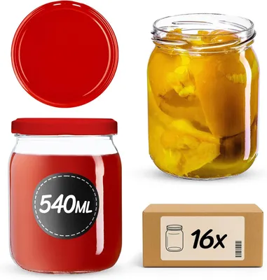 Obrázok produktu pre KADAX zaváracie poháre s viečkom "Senna", poháre na džem, zaváracie poháre, 540 ml, červené, 16 ks