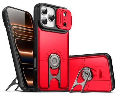 Produktbild von Handyhülle für iPhone 17 Pro mit Dia Kameraschutz und Ringhalter Ständer, Stoßfeste Hybrid Schutzhülle Rot