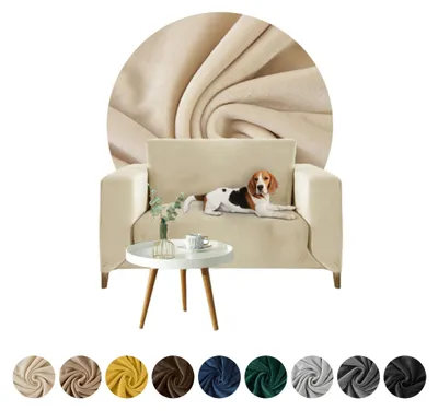 Produktbild von Elastischer Velours-Bezug für Ecksofa 1-Sitzer in Creme – Schonbezug