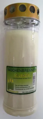 Produktbild von Wochenbrenner mit Golddeckel in weiß , Grabkerze, Brenndauer bis zu 7 Tage
