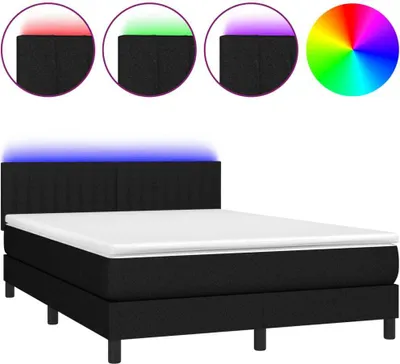Produktbild von vidaXL Boxspringbett mit Matratze & LED Schwarz 140x200 cm Stoff