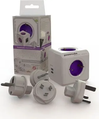 Produktbild von allocacoc PowerCube DuoUSB ReWirable Travel Plugs, Reiseadapter & 4x Verteiler mit USB (2,1 A), 230V Schuko