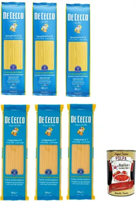 Produktbild von Testpaket Pasta De Cecco 100% Italienisch 3x Spaghetti n. 12 + 3x Linguine n. 7 Nudeln 500g + Italian Gourmet Polpa 400g
