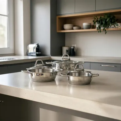 Immagine prodotto di Serenk Definition set di tegami per uova in acciaio inox - Sahan per tutti i piani di cottura, tegame antiaderente, tegame per omelette, 14-16-18 cm,  Türkiye,  Türkiye