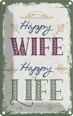 Produktbild von vianmo Blechschild 30x20 cm Happy wife happy Life