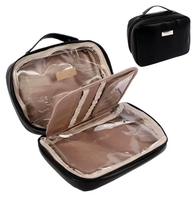 Produktbild von Große Kosmetiktasche für Damen, wasserdicht, Kulturbeutel für Reisen, Leder Make-up Tasche mit abnehmbarem Pinsel-Fach