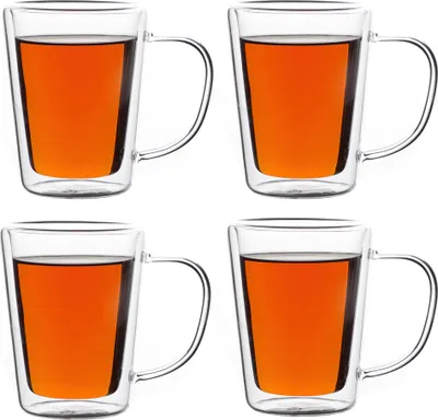 Produktbild von MONZANA® 4x Teegläser mit Henkel 250ml Doppelwandig Borosilikatglas Spülmaschinenfest Hitzebeständig Teetassen für heiße Getränke Glas Thermobecher
