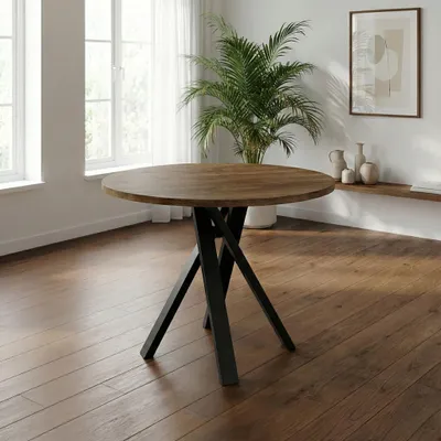 Produktbild von Runder Esszimmertisch, 100 cm, laminierte Platte, 1,8 cm, Metallgestell schwarz in X-Form, Küchentisch, 76 cm Höhe