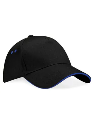 Image de Beechfield B15C | Ultimate 5 Panel Cap - Sandwich Peak / Casquette / Bonnet / Chapeau - Couleur : Noir/Bright Royal - Taille : One Size