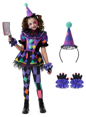 Clownkostüm für Mädchen, Halloween, Gr. S (5-7 Jahre)