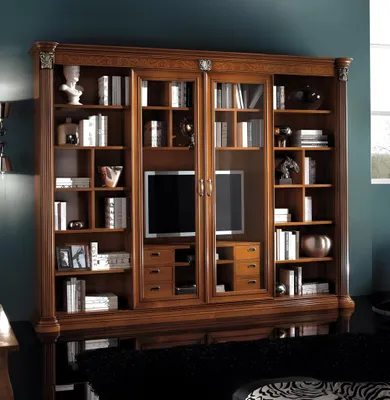 Produktbild von Schrank Vitrine Holz Wohnzimmer Möbel tv Schrankwände Design Wohnwand Vitrinen