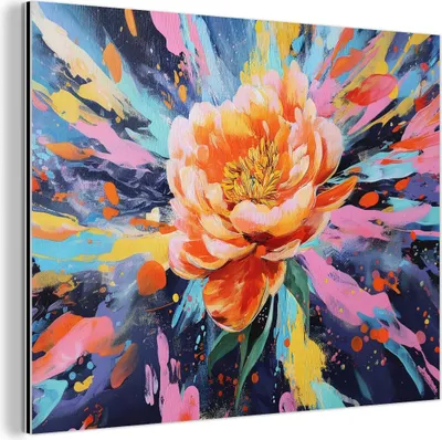 Produktbild von MuchoWow Wanddekoration Metall Metallbild Wandkunst 40x30 cm Blumenexplosion - Leuchtende Spritzer - Dynamisch MuchoWow Aluminium Gemälde - Dekoration Wohnzimmer