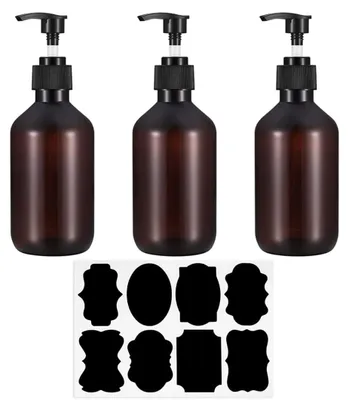 Produktbild von 300 ml Pumpspender, 3 leere Shampooflaschen, Nachfüllflaschen für Duschgel, wiederbefüllbare Pumpspenderflaschen für Duschgel und Shampoo, mit Etikett.