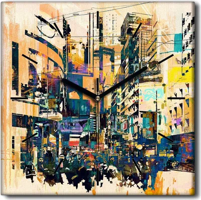 Produktbild von Coloray Uhr auf Leinwand 30x30 cm Wand Uhr Dekoration Wohnzimmer Segeltuch schwarze Hände -Stadtstraßenabstraktion.